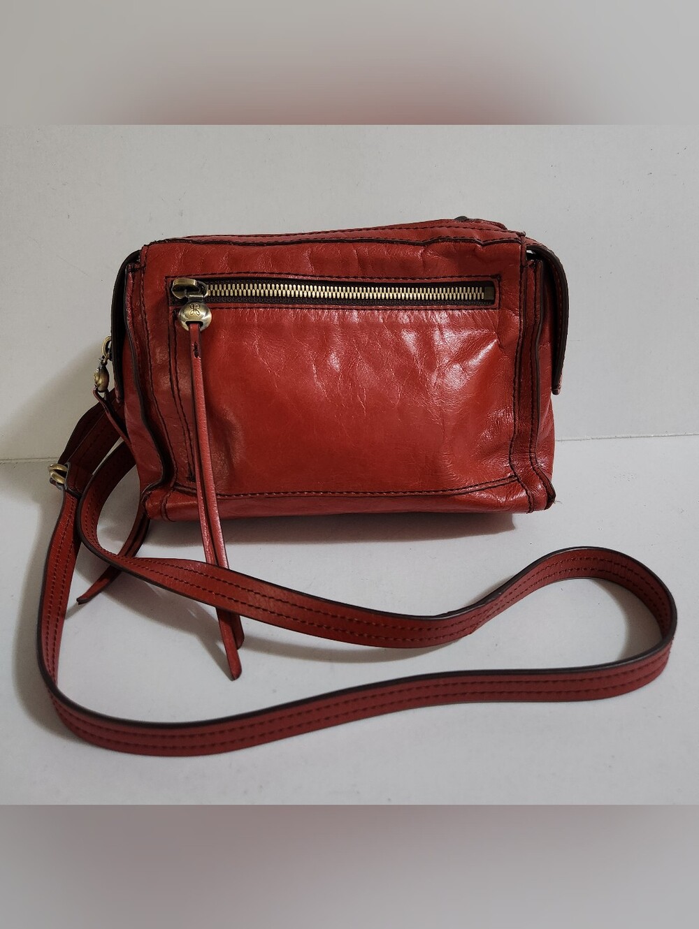 HOBO HUNTER CROSSBODY LEATHER BAG COLOR TOMATO/REDDISH ORANGE